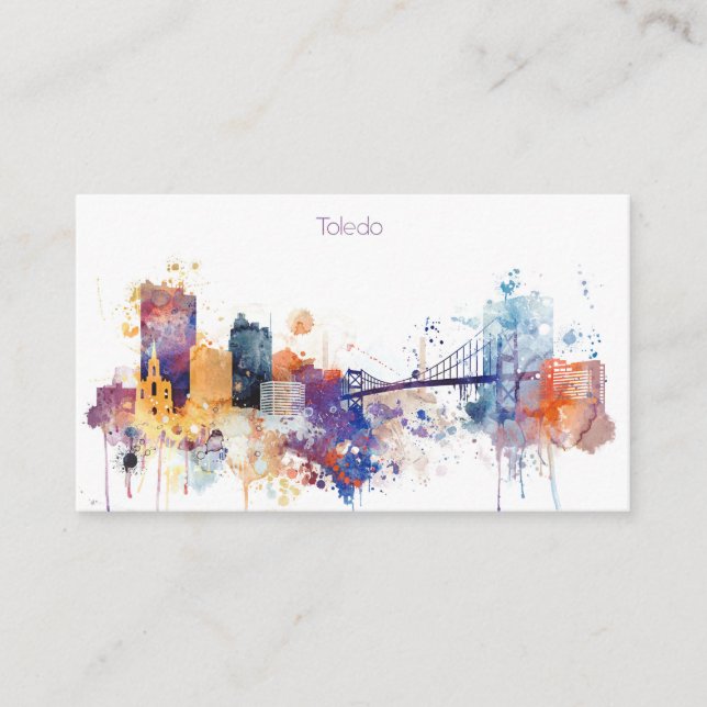 Aquarell-Toledo-Stadt-Skyline Visitenkarte (Vorderseite)