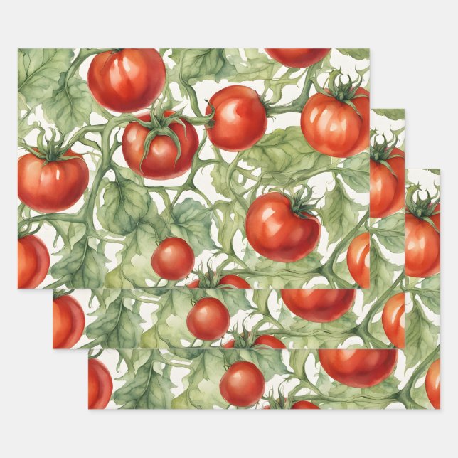 Aquarell-Tomatenranken-Muster | Botanischer Garten Geschenkpapier Set (Set)