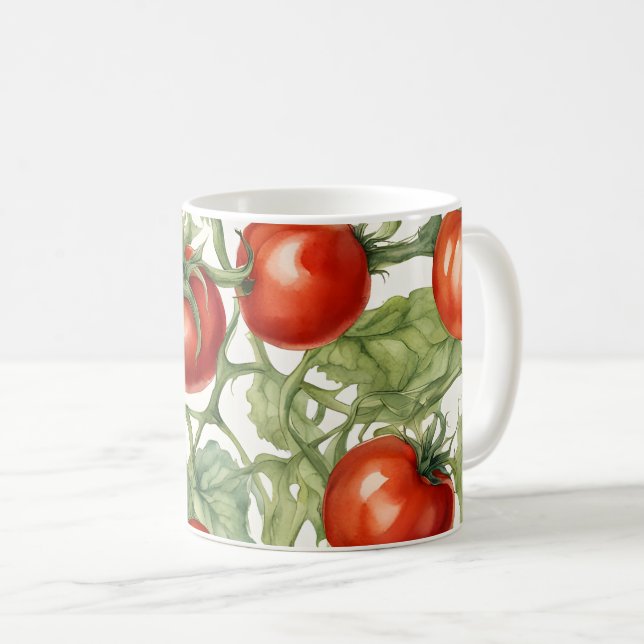 Aquarell-Tomatenreben-Muster | Botanischer Garten  Kaffeetasse (VorderseiteRechts)
