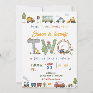 Aquarell-Transport-Kinder 2. Geburtstag Einladung