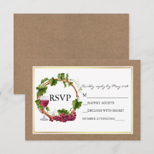 Aquarell-Traubenreben-Holz-Kranz-Kraft-Hochzeit RSVP Karte