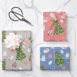 Aquarell Treegeschenke Süßigkeiten Cane Weihnachts Geschenkpapier Set
