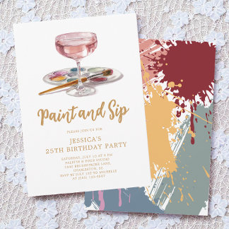 Aquarell-Trink-Paint-and-Sip-25.-Geburtstagsfeier Einladung