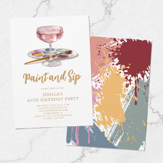 Aquarell-Trink-Paint-und-Sip-40.-Geburtstagsfeier Einladung