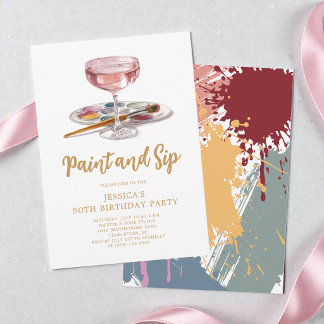 Aquarell-Trink-Paint-und-Sip-50.-Geburtstagsfeier Einladung