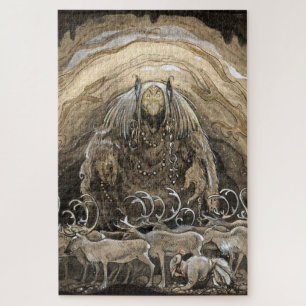 Aquarell „Trolle und Karibus“ von John Bauer