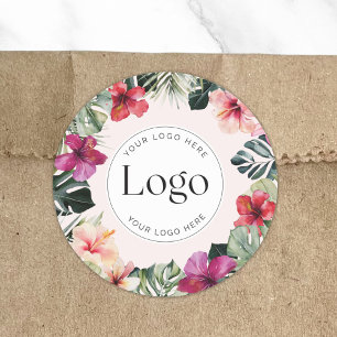 Aquarell-Tropen-Blumen-Botanik-Logo-Produkt Runder Aufkleber