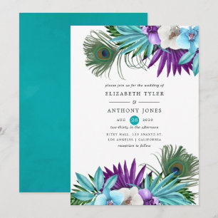 Aquarell-Tropen-Orchideen-Pfau-Hochzeit Einladung