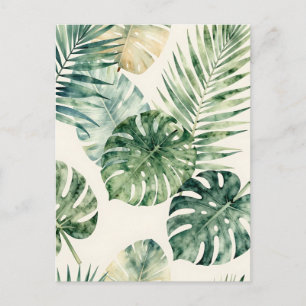Aquarell-Tropenblätter Monstera-Palm-Muster Postkarte
