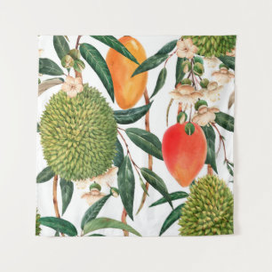 Aquarell-Tropenmuster, Durianfrucht, Mango o Wandteppich