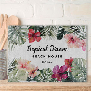 Aquarell-Tropische-Blumen-Botanisches-Strandhaus Schneidebrett