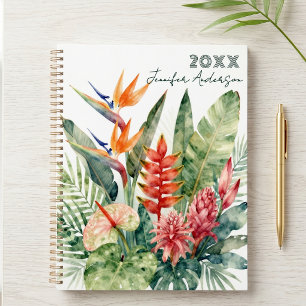 Aquarell-Tropische-Botanische-Blumen-und-Blattwerk Planer