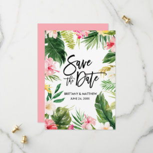 Aquarell-Tropische-Floral-Bürstenschrift Rosa Save The Date