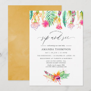 Aquarell-Tropische-Floral-Sip-and-See-Einladung Einladung