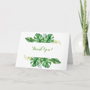 Aquarell-Tropische-grüne-Monstera-Blätter-Hochzeit Dankeskarte