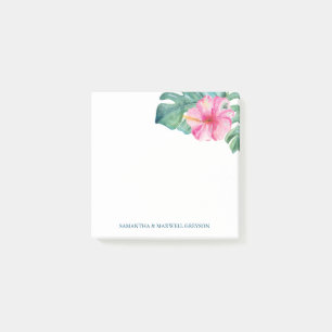 Aquarell-Tropische-Hibiskusblüte und Palmwedel Post-it Klebezettel
