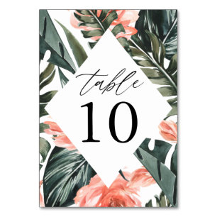 Aquarell-Tropische-Korallen-Blumen-Rahmen-Hochzeit Tischnummer