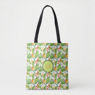 Aquarell-Tropische-Monstera-Blätter-Monogramm Tasche