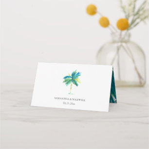 Aquarell-Tropische-Palmen-Baum-Hochzeit Platzkarte