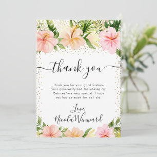 Aquarell-Tropische-Rosa-Blumen-Quinceanera Dankeskarte