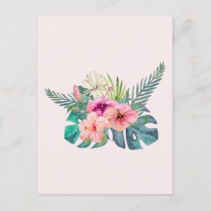 Aquarell-Tropische-Rosa-Hibiskusblüten  Postkarte