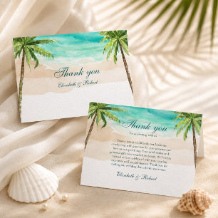 Aquarell-Tropische Strand- und Palmenhochzeit Dankeskarte