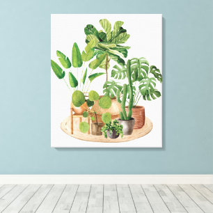 Aquarell-Tropische Zimmerpflanzen Leinwanddruck