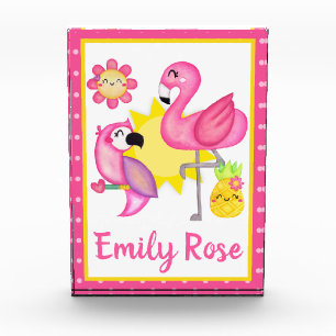 Aquarell-Tropischer-Sommer-Flamingo & Papagei Fotoblock
