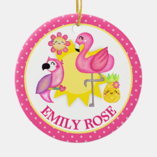 Aquarell-Tropischer-Sommer-Flamingo & Papagei Keramik Ornament