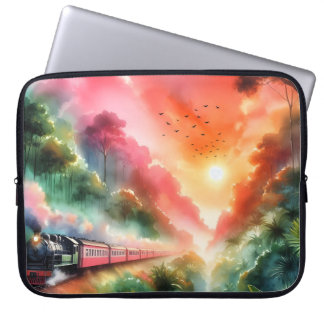 Aquarell-Tropischer-Sonnenuntergang-Zugreise Laptopschutzhülle