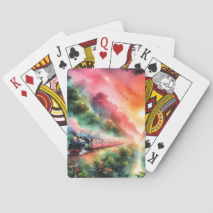 Aquarell-Tropischer-Sonnenuntergang-Zugreise Spielkarten