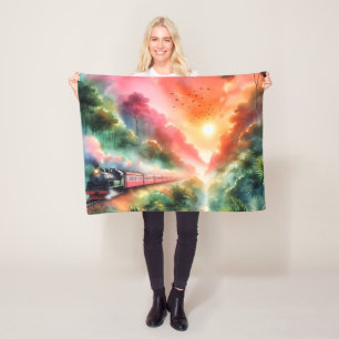 Aquarell-Tropischer-Sonnenuntergangs-Zugreise Fleecedecke