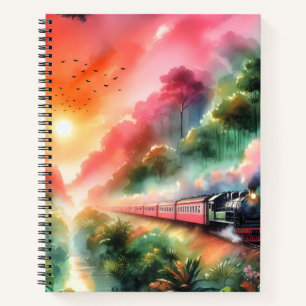 Aquarell-Tropischer-Sonnenuntergangs-Zugreise Notizbuch
