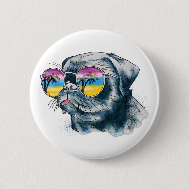 Aquarell-tropischer Welpe Button (Vorderseite)