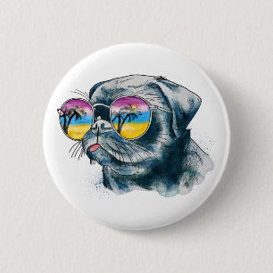 Aquarell-tropischer Welpe Button