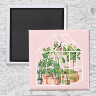 Aquarell-Tropisches-Hauspflanze Rosa Magnet