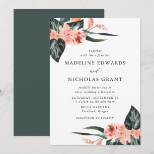 Aquarell-Tropisches-Korallen-Blumenstrauß-Hochzeit Einladung