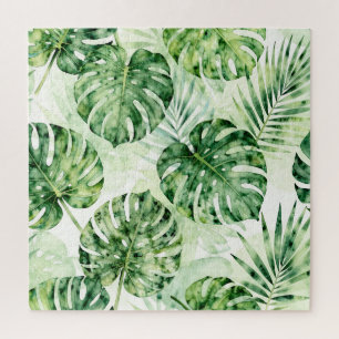 Aquarell-Tropisches-Monstera-Palmen-Blatt-Muster