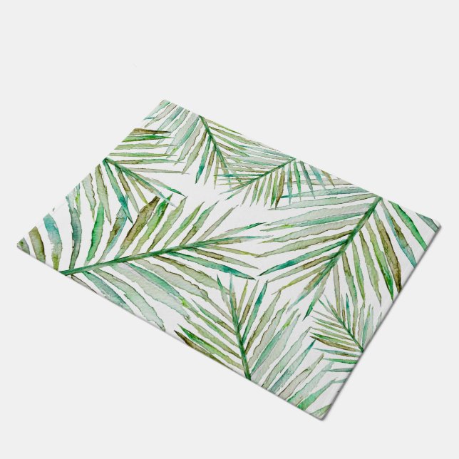 Aquarell-tropisches Palmblatt Fußmatte (Schrägansicht)