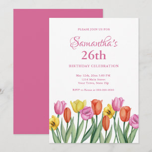 Aquarell-Tulpen 26. Geburtstag  Einladung