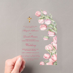 Aquarell-Tulpen-Bogen religiöse Hochzeit Acryleinladungen