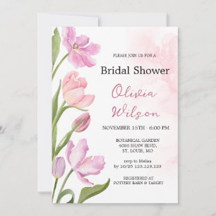 Aquarell-Tulpen Elegante Florale Hochzeitsdusche Einladung