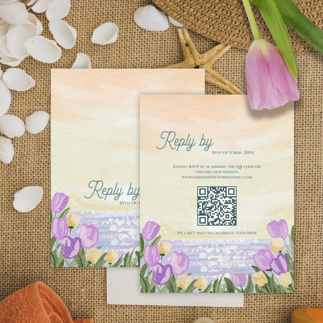 Aquarell-Tulpen-Frühlings-QR-Code-Hochzeit Antwort (Watercolor Tulip Spring QR Code Wedding reply By RSVP Card)