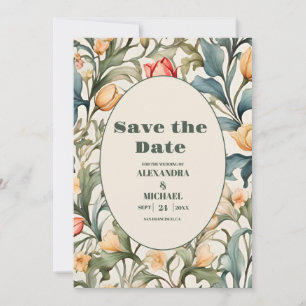 Aquarell-Tulpen William Morris Hochzeit Save The Date