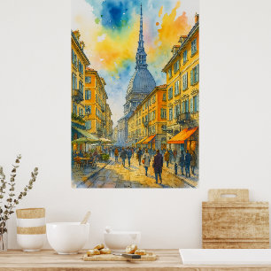 Aquarell Turin Italien Poster – Mole Antonelliana