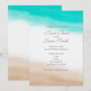 Aquarell Türkis & Beige Elegante Strandhochzeit Einladung