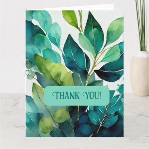 Aquarell, Türkis, Blau, Grün, Botanisch, Abstrakt Dankeskarte