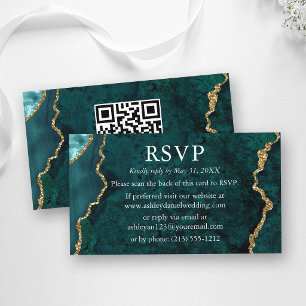 Aquarell Türkis Marmor Hochzeit RSVP QR Rückseite Begleitkarte