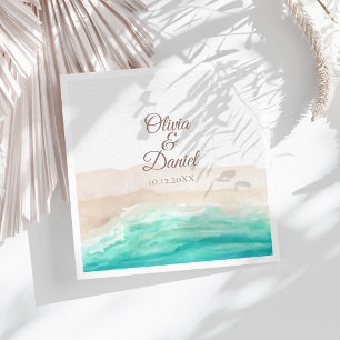 Aquarell Türkis Sandstrand Hochzeit Serviette