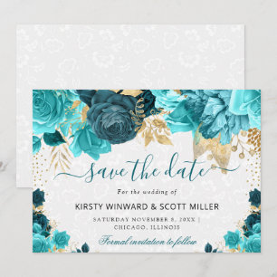 Aquarell Türkis und Gold Blumen Hochzeit Save The Date
